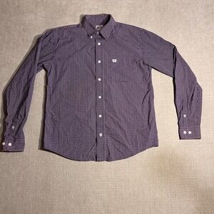 Cinch Kids Button Down‎ Shirt Long Sleeve Purple Geometric Print Size 14